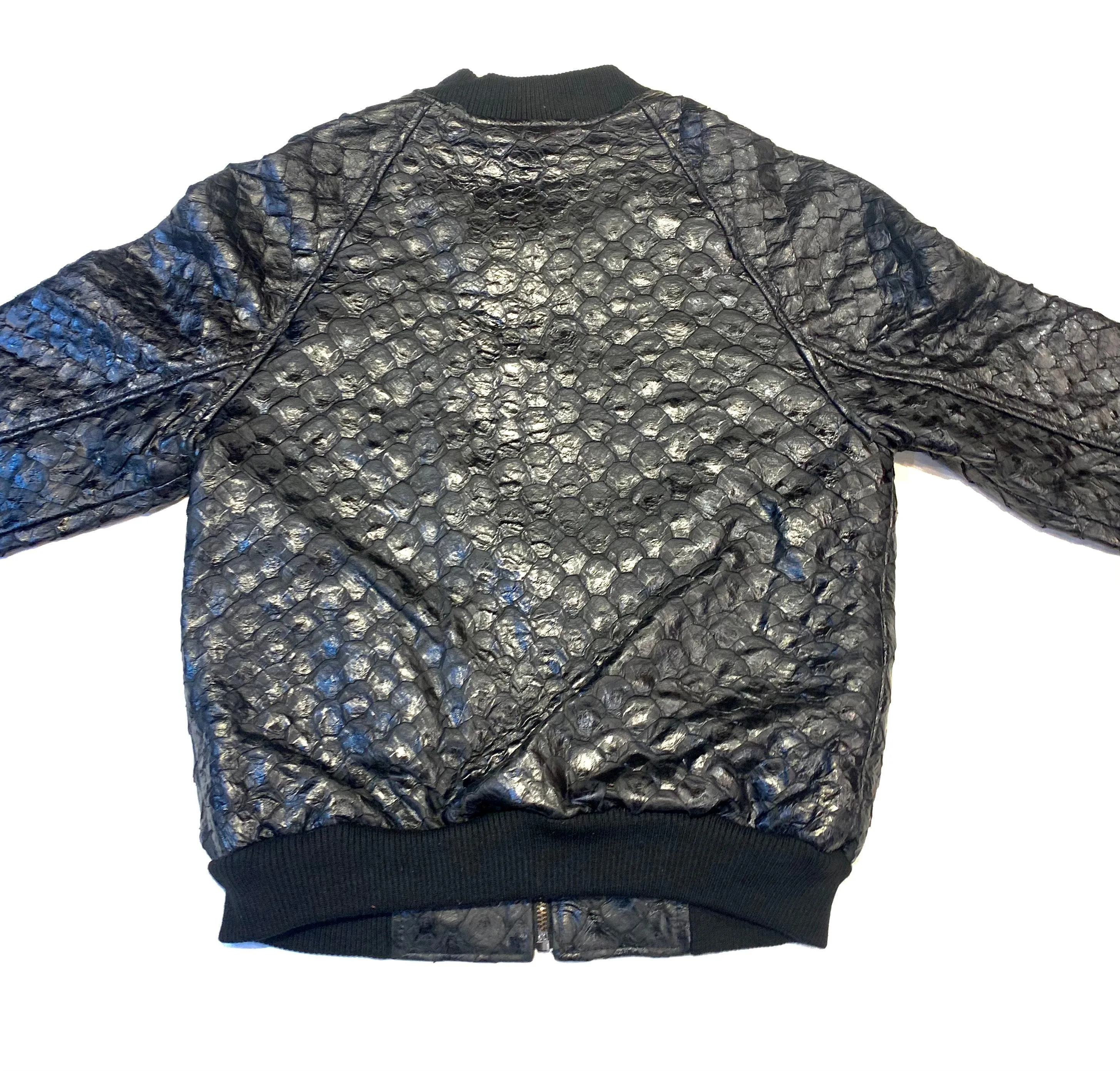 Kashani Genuine Pirarucu Fish Black Bomber Jacket