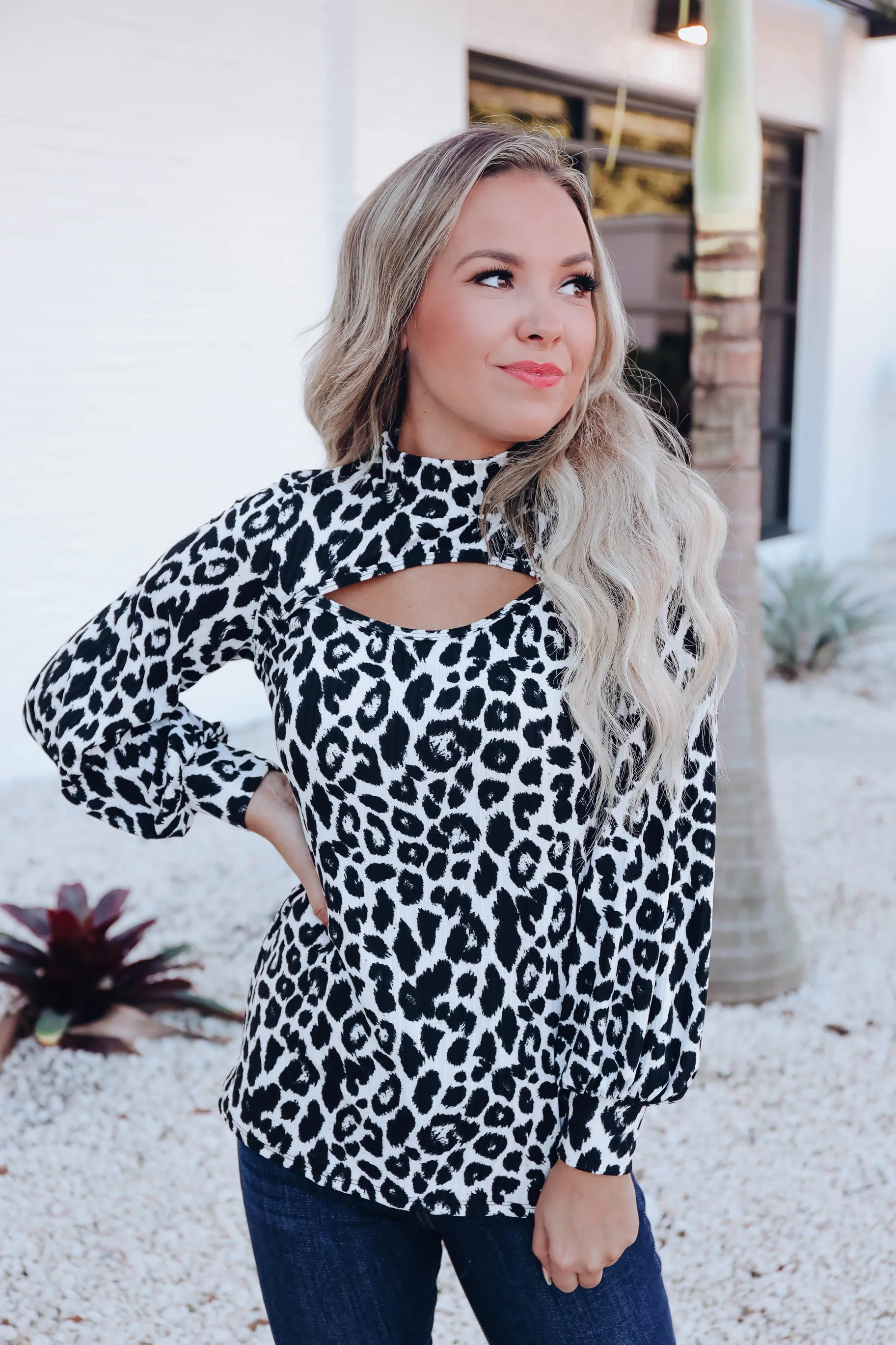 Kat Cutout Mock Neck Top - Black-AP