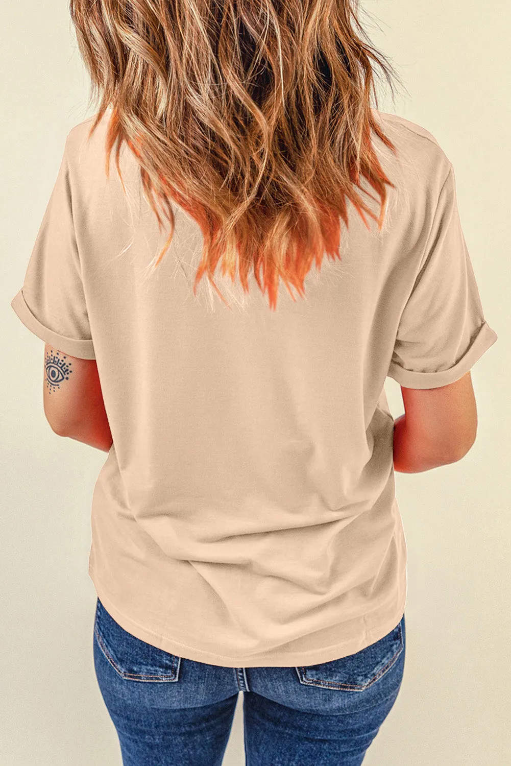 Khaki AMERICA Letter Floral Print T Shirt