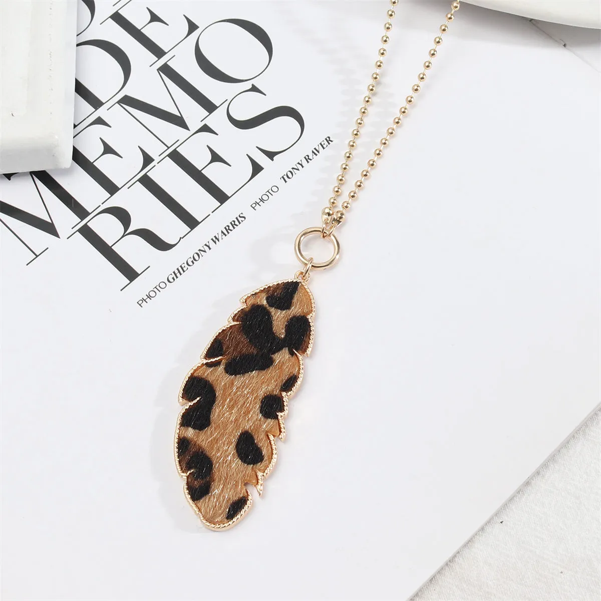 Khaki Polystyrene & 18K Gold-Plated Leopard Leaf Pendant Necklace