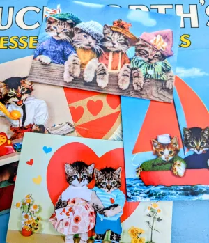 Kitsch cat greetings cards