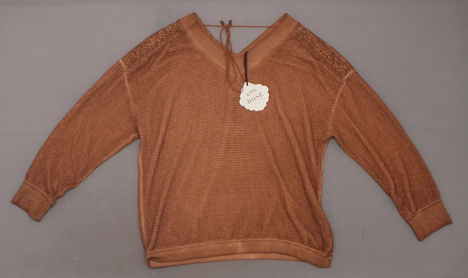 Knox Rose Women's Long Sleeve V-Neck Ribbed Pullover Blouse