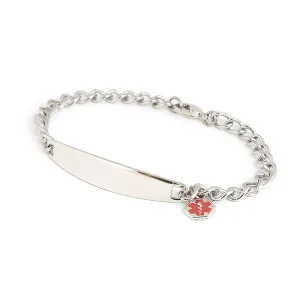Ladies Stainless Steel ID bracelet w/ Engraveable Plaque and Dangling Medilog Charm