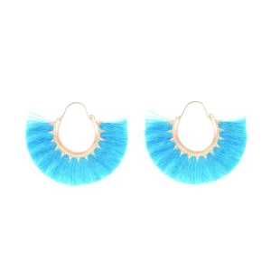 Lake Blue Polyester & 18K Gold-Plated Fan Huggie Earrings