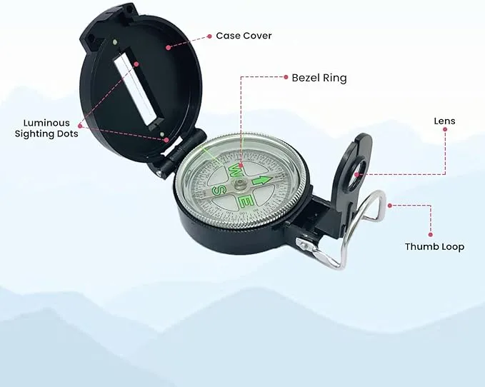 Lensatic Compass Hiking Backpacking Compass | Orienteering Compass Camping Navigation - Boy Scout Compass for Kids | Professional Field Compass for Map Reading - Best TurnOnSport Survival Gifts