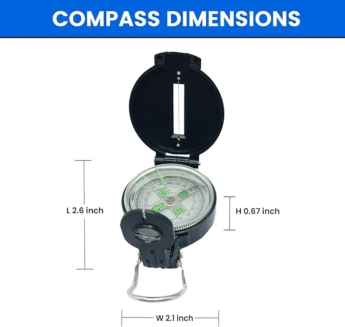 Lensatic Compass Hiking Backpacking Compass | Orienteering Compass Camping Navigation - Boy Scout Compass for Kids | Professional Field Compass for Map Reading - Best TurnOnSport Survival Gifts
