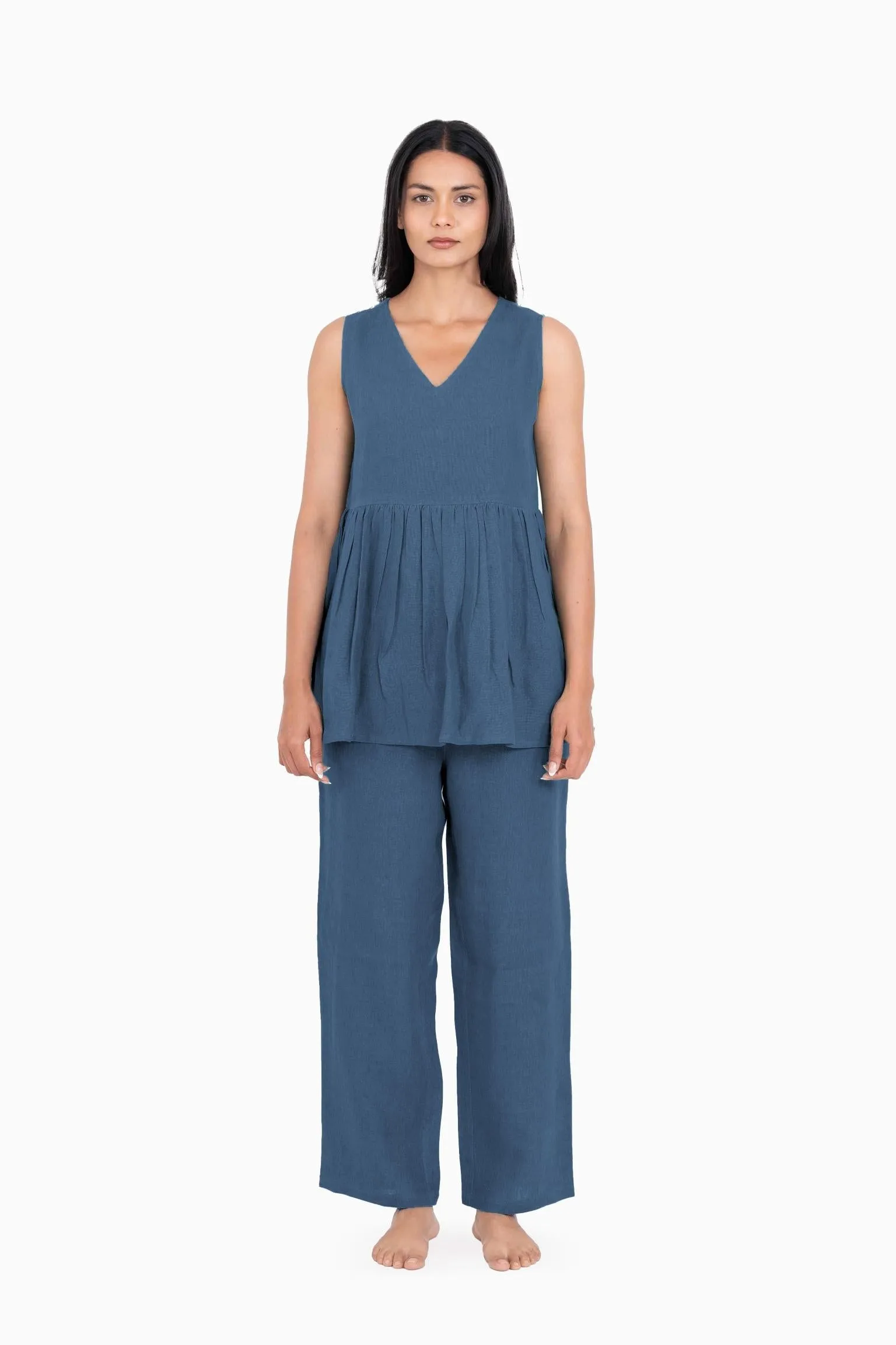 Linen Flavia Co-Ord Set-Pacific Blue