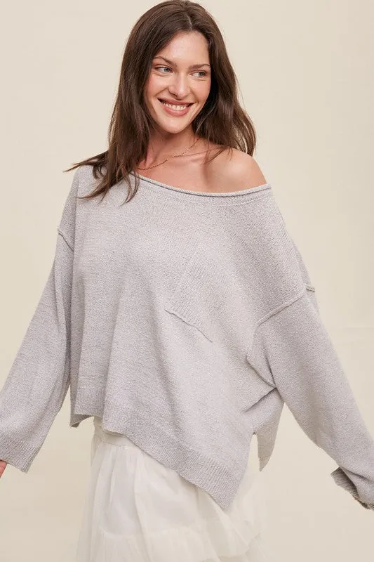 Listicle Light Weight Wide Neck Crop Pullover Knit Sweater