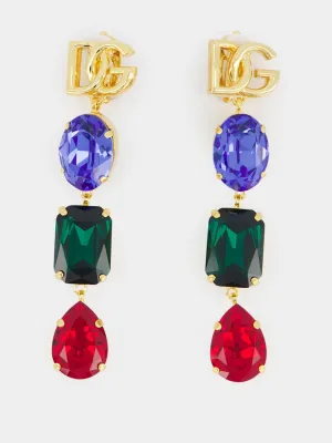 Long Earrings with DG Logo and Multi-Colored Rrhinestones