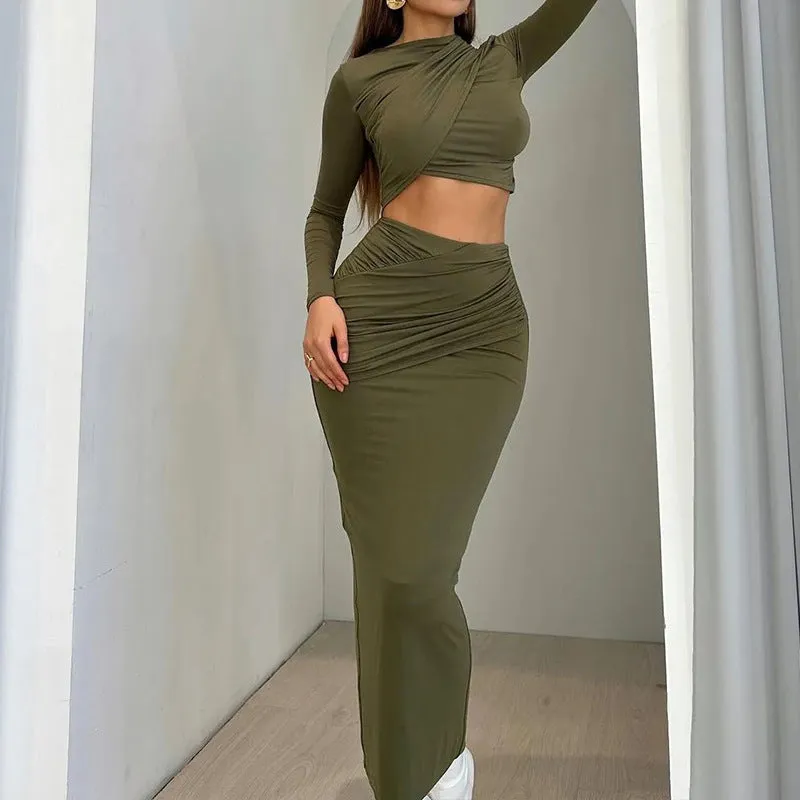 Long Sleeved Crop top Two-Piece Set