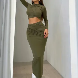 Long Sleeved Crop top Two-Piece Set