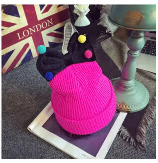 Lovely Girls Knitted Wool Solid knitted Hats Cute Mix Color Ball Bow-knot gorro for kids girls children beanies hedging