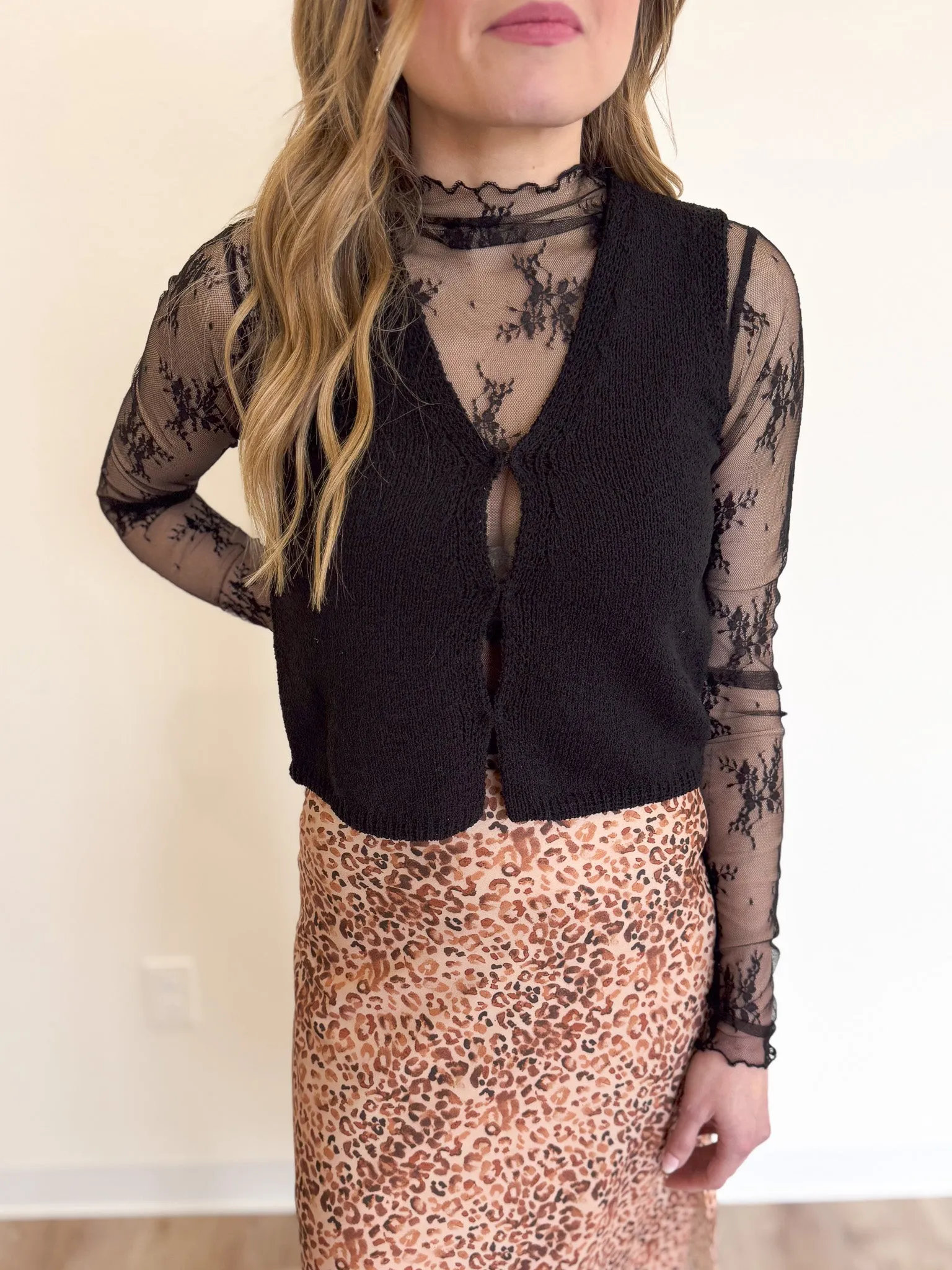 Malayah Hook Eyelet Sweater Vest in Black