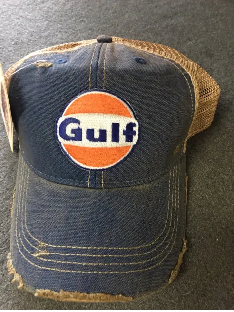 M&P Speed Shop Cap: GULF Distressed Trucker Vintage Blue