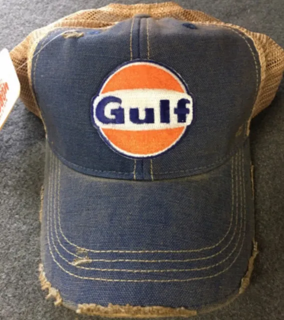 M&P Speed Shop Cap: GULF Distressed Trucker Vintage Blue