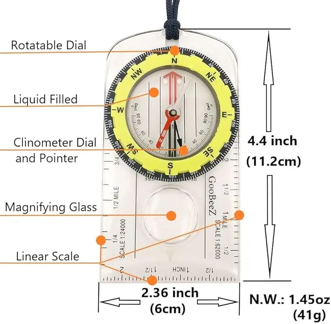 Map Baseplate Compass with Adjustable Declination Clinometer Magnifying Glass for Hiking Backpacking Camping