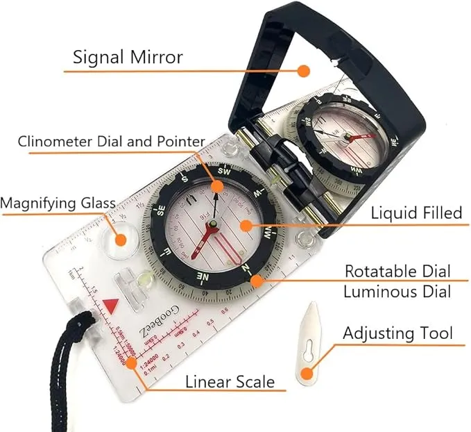 Map Baseplate Compass with Adjustable Declination Clinometer Magnifying Glass for Hiking Backpacking Camping