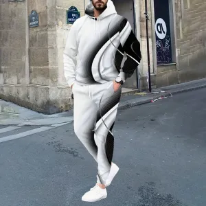 Men's 3D Abstract Swirl Print Casual Hooded Sweatsuit