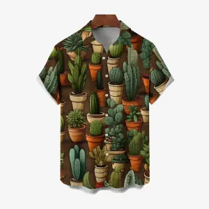 Men's Cactus Pot Print Casual Short Sleeve Shirt 2403000904