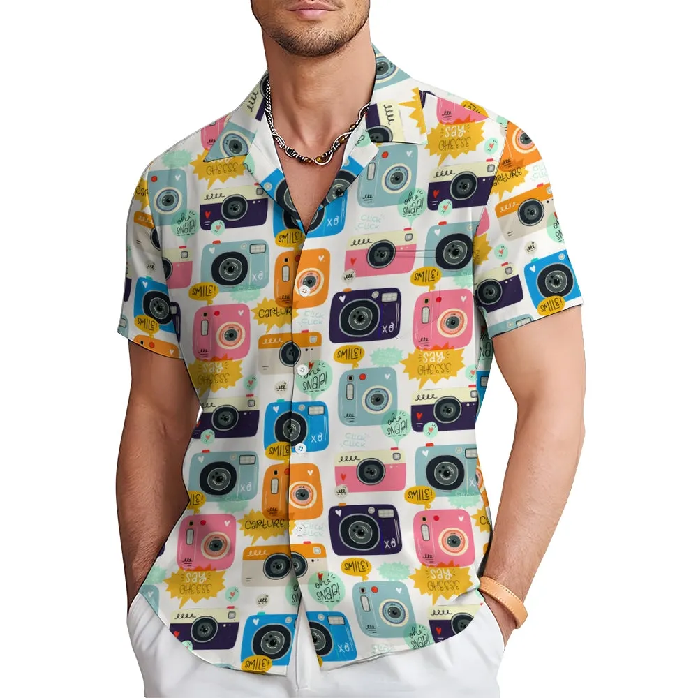 Men's Camera Print Casual Short Sleeve Shirt 2402000342