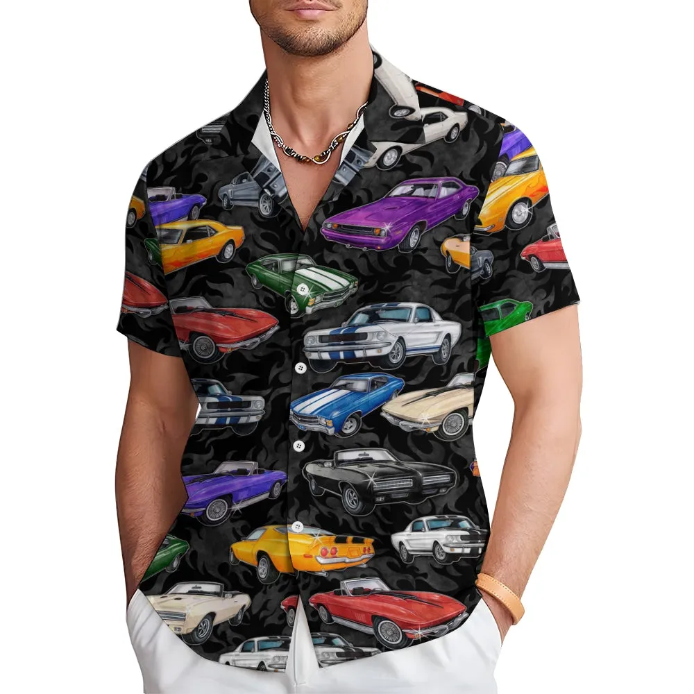 Men's Car Comics Casual Print Short Sleeve Shirt 2406000413