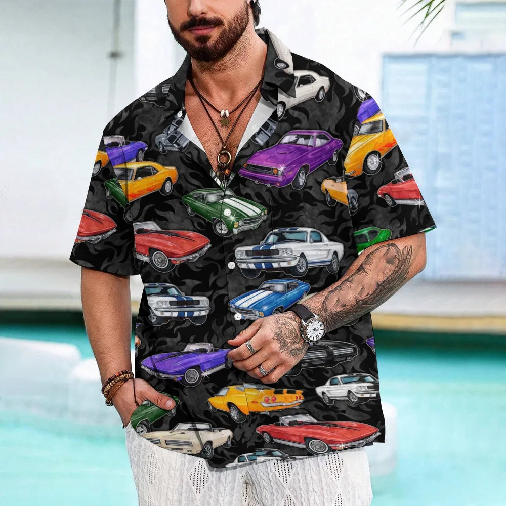 Men's Car Comics Casual Print Short Sleeve Shirt 2406000413