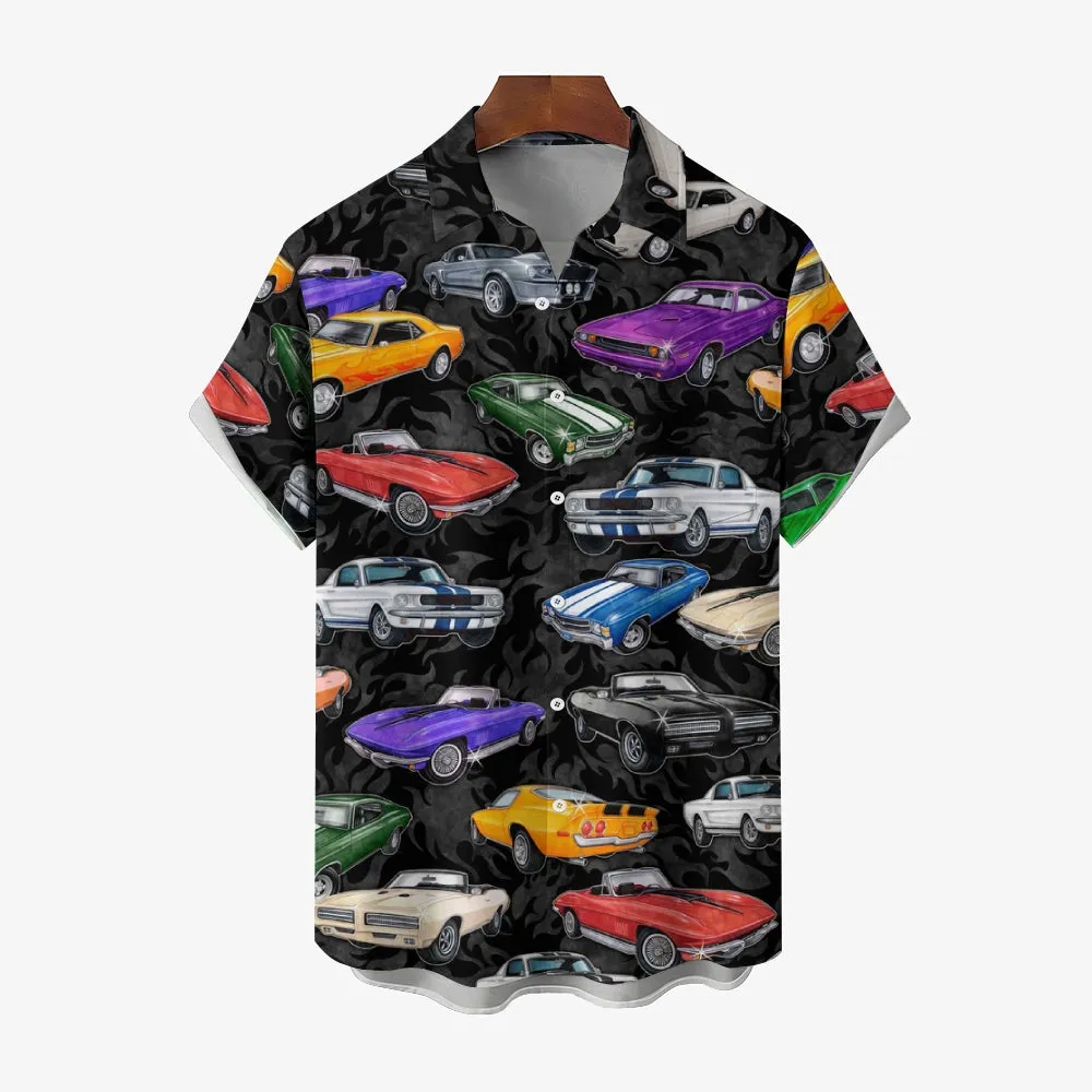 Men's Car Comics Casual Print Short Sleeve Shirt 2406000413