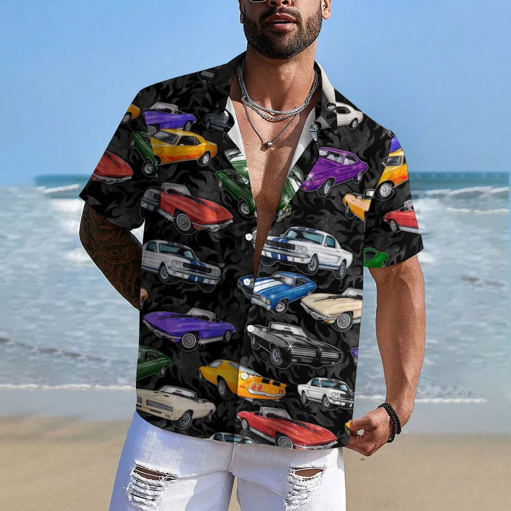 Men's Car Comics Casual Print Short Sleeve Shirt 2406000413