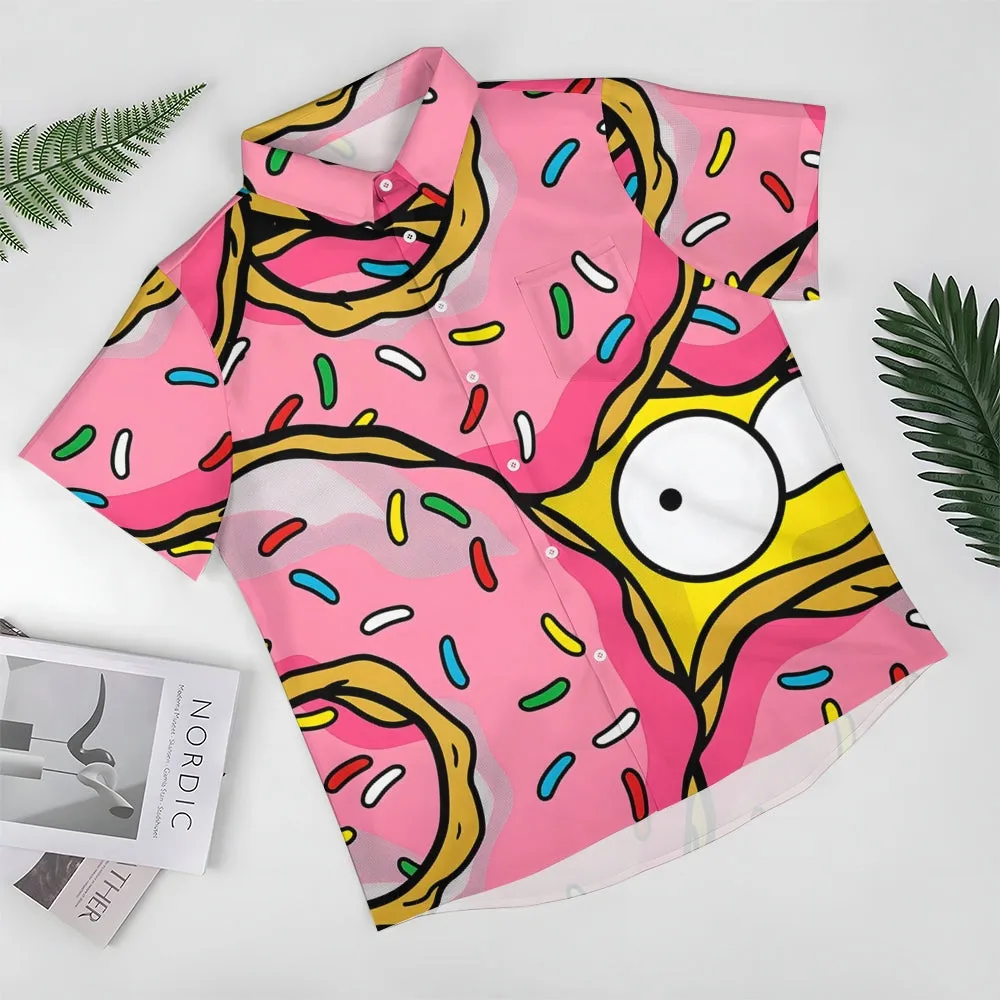 Men's Cartoon Character Print Pink Casual Short Sleeve Shirt 2401000344
