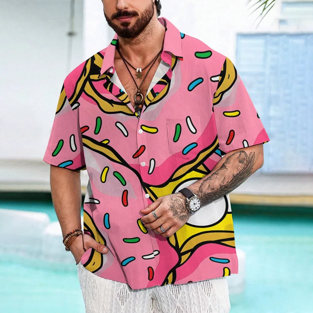 Men's Cartoon Character Print Pink Casual Short Sleeve Shirt 2401000344