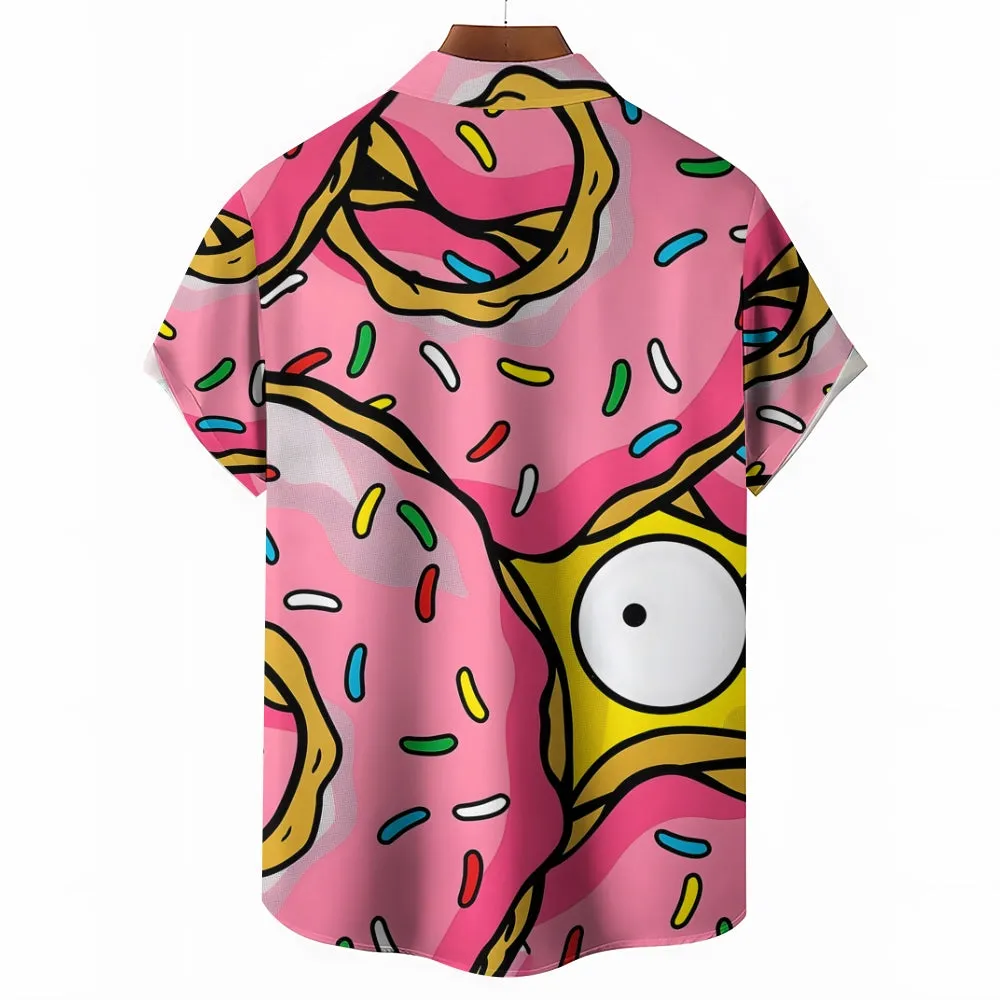 Men's Cartoon Character Print Pink Casual Short Sleeve Shirt 2401000344
