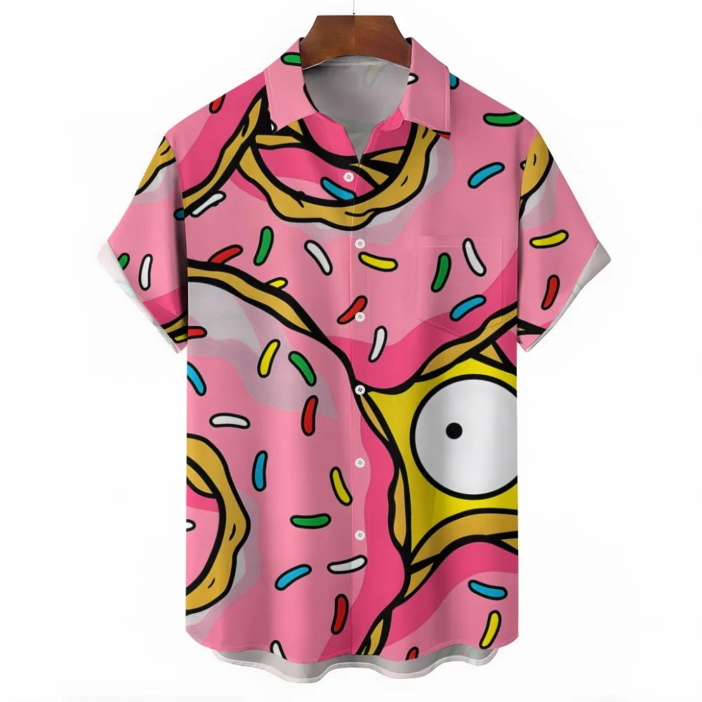 Men's Cartoon Character Print Pink Casual Short Sleeve Shirt 2401000344
