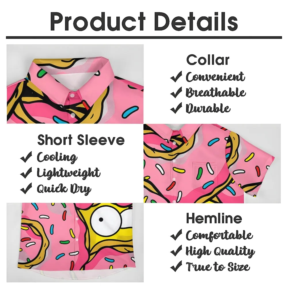Men's Cartoon Character Print Pink Casual Short Sleeve Shirt 2401000344