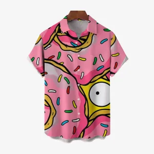 Men's Cartoon Character Print Pink Casual Short Sleeve Shirt 2401000344