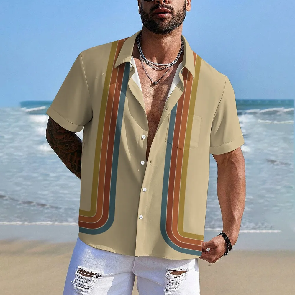 Men's Casual Striped Print Short Sleeve Shirt 2405002152