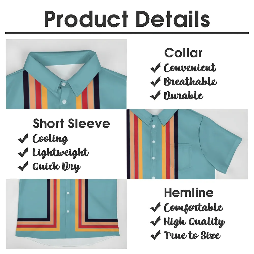 Men's Casual Striped Print Short Sleeve Shirt 2405002152