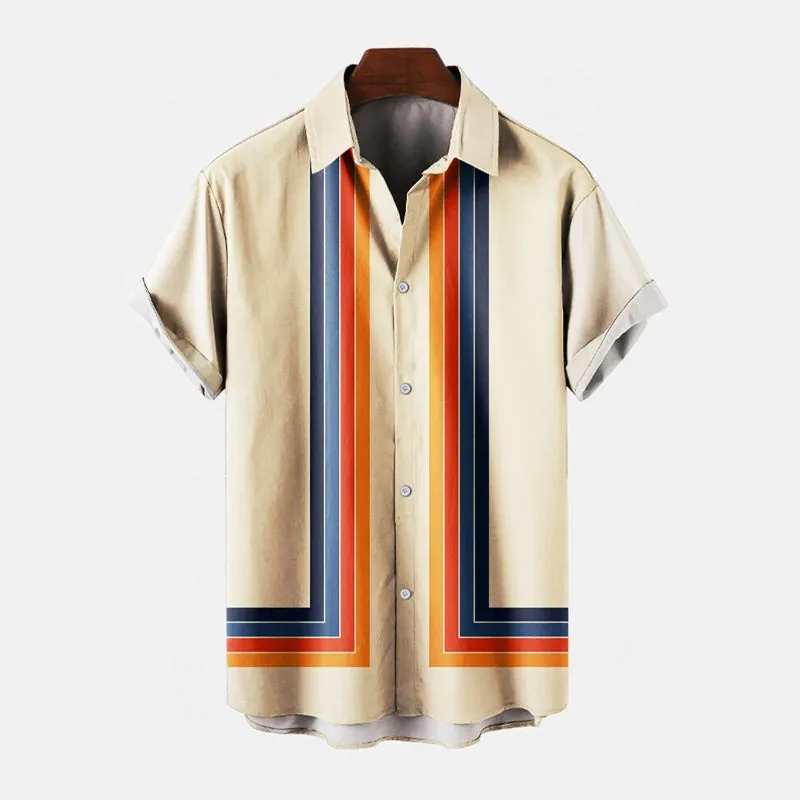 Men's Casual Striped Print Short Sleeve Shirt 2405002152