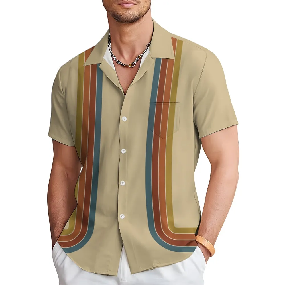 Men's Casual Striped Print Short Sleeve Shirt 2405002152