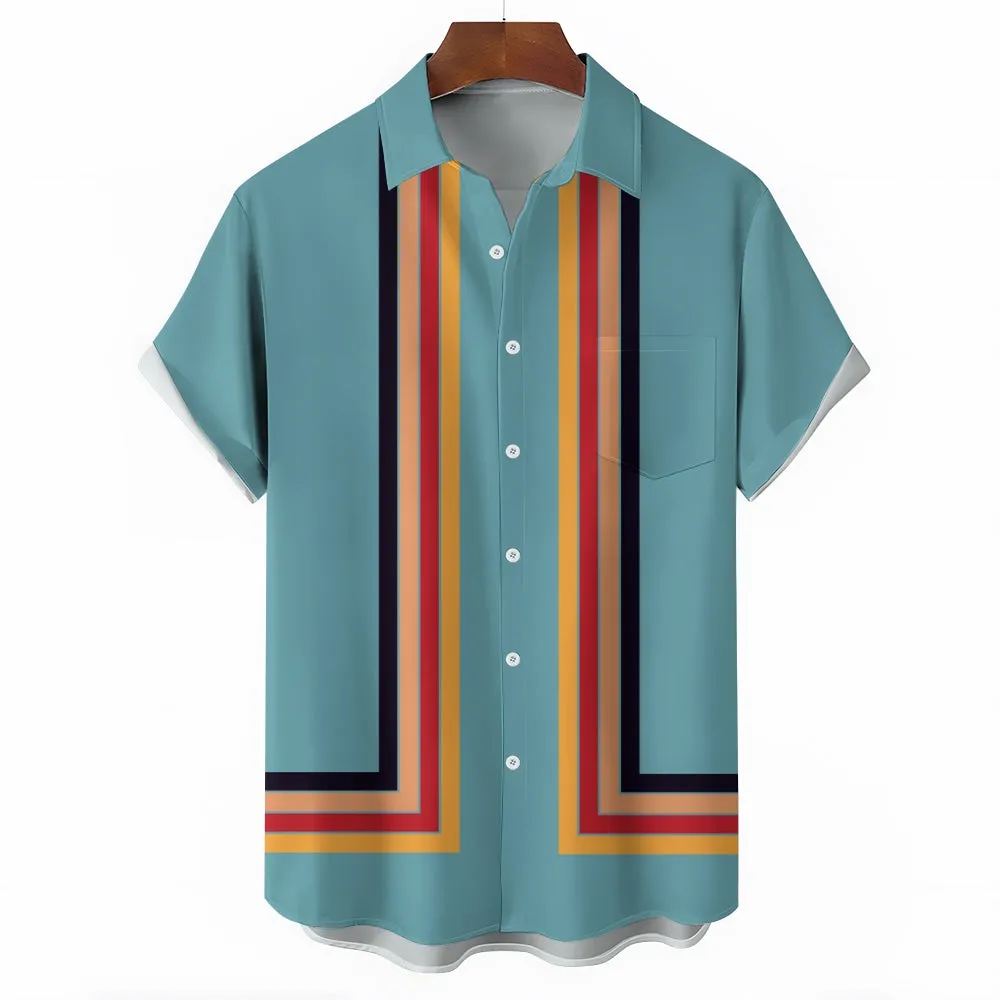 Men's Casual Striped Print Short Sleeve Shirt 2405002152