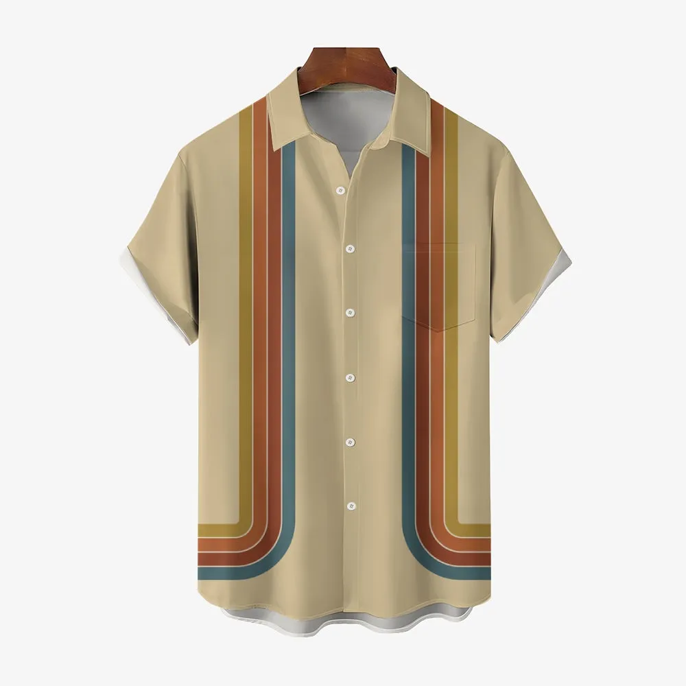 Men's Casual Striped Print Short Sleeve Shirt 2405002152
