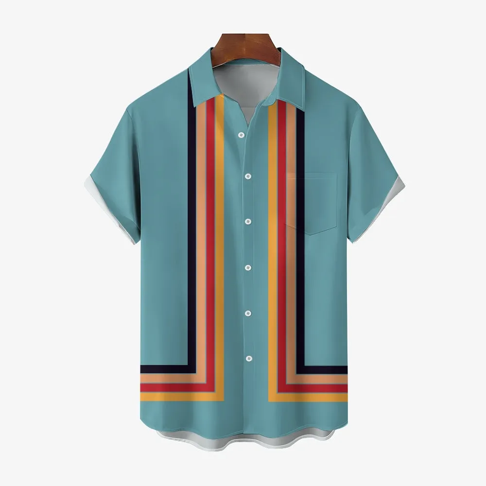 Men's Casual Striped Print Short Sleeve Shirt 2405002152