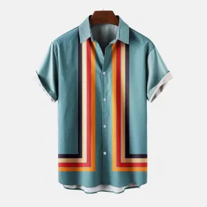 Men's Casual Striped Print Short Sleeve Shirt 2405002152