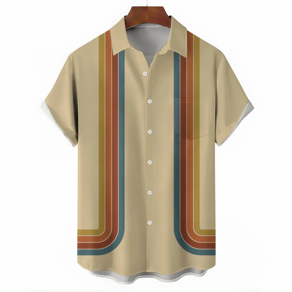 Men's Casual Striped Print Short Sleeve Shirt 2405002152