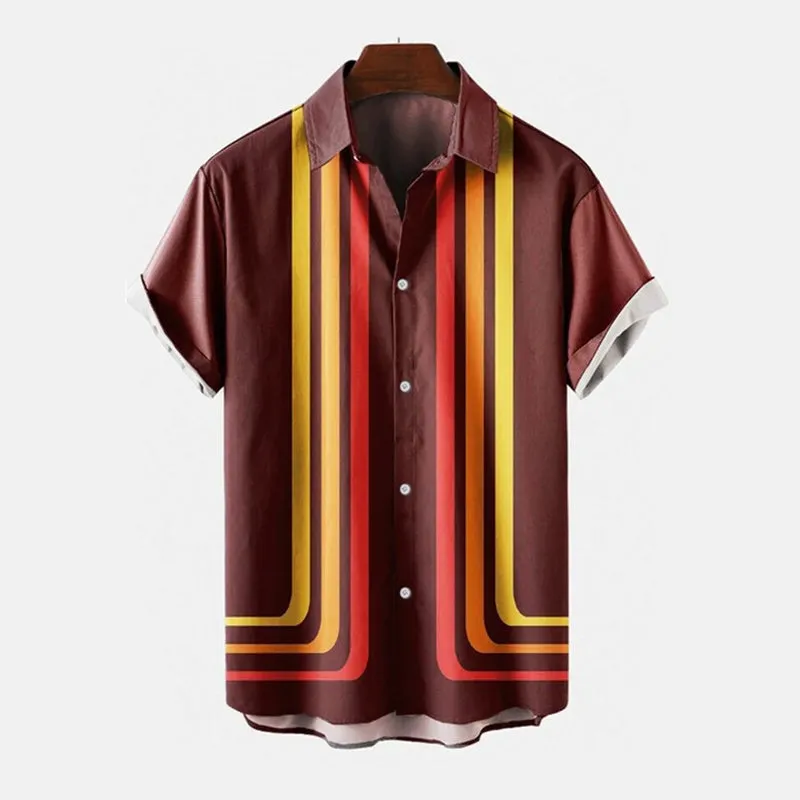Men's Casual Striped Print Short Sleeve Shirt 2405002152