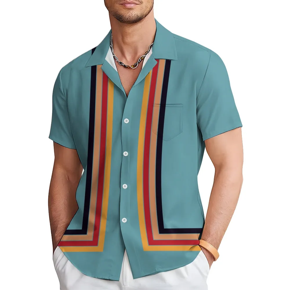 Men's Casual Striped Print Short Sleeve Shirt 2405002152