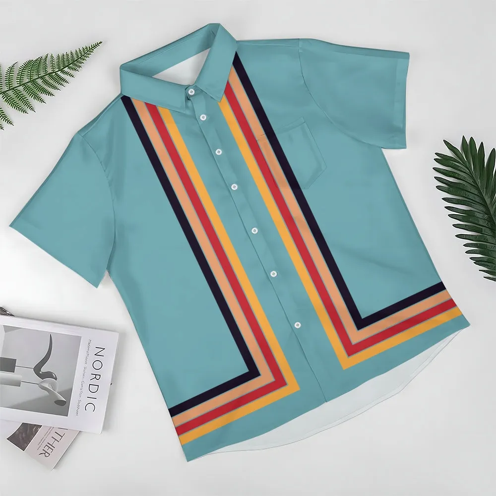 Men's Casual Striped Print Short Sleeve Shirt 2405002152