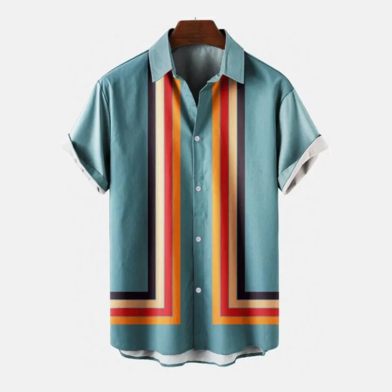 Men's Casual Striped Print Short Sleeve Shirt 2405002152
