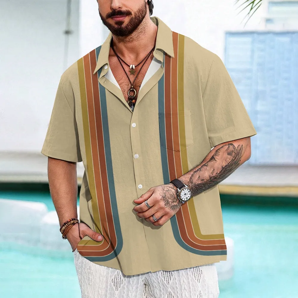 Men's Casual Striped Print Short Sleeve Shirt 2405002152