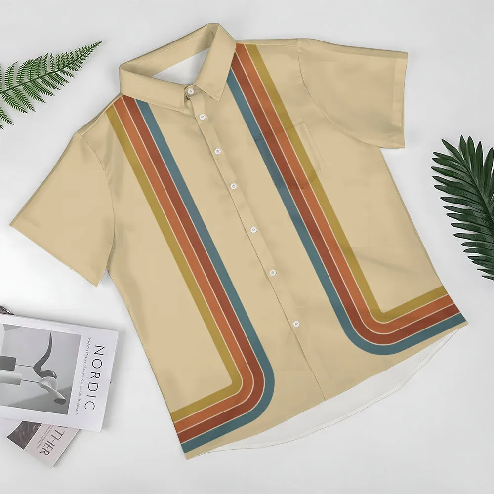 Men's Casual Striped Print Short Sleeve Shirt 2405002152