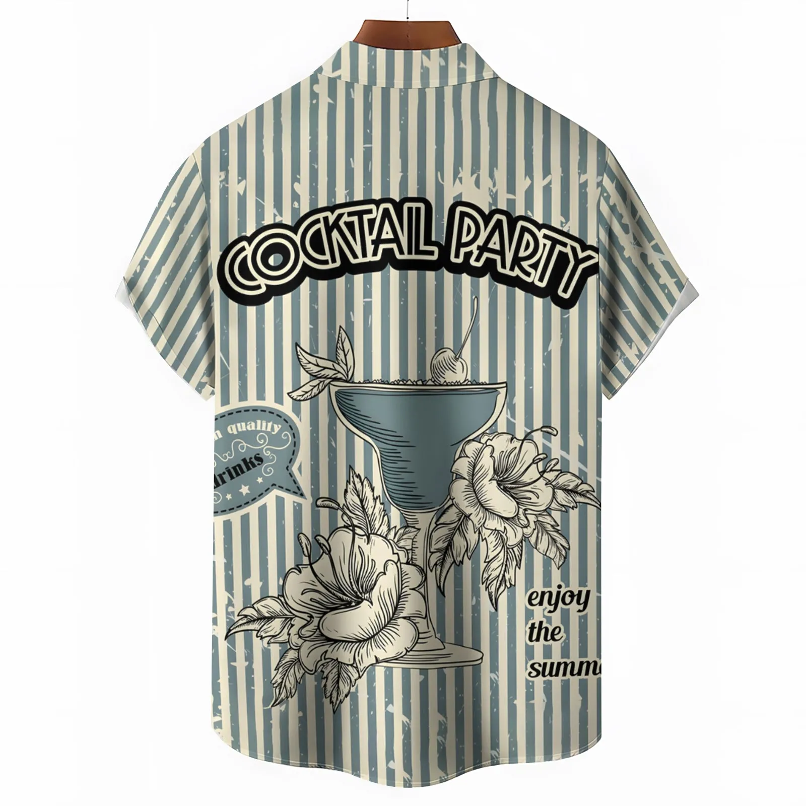 Men's Cocktail Stripe Print Casual Short Sleeve Shirt 2403000669